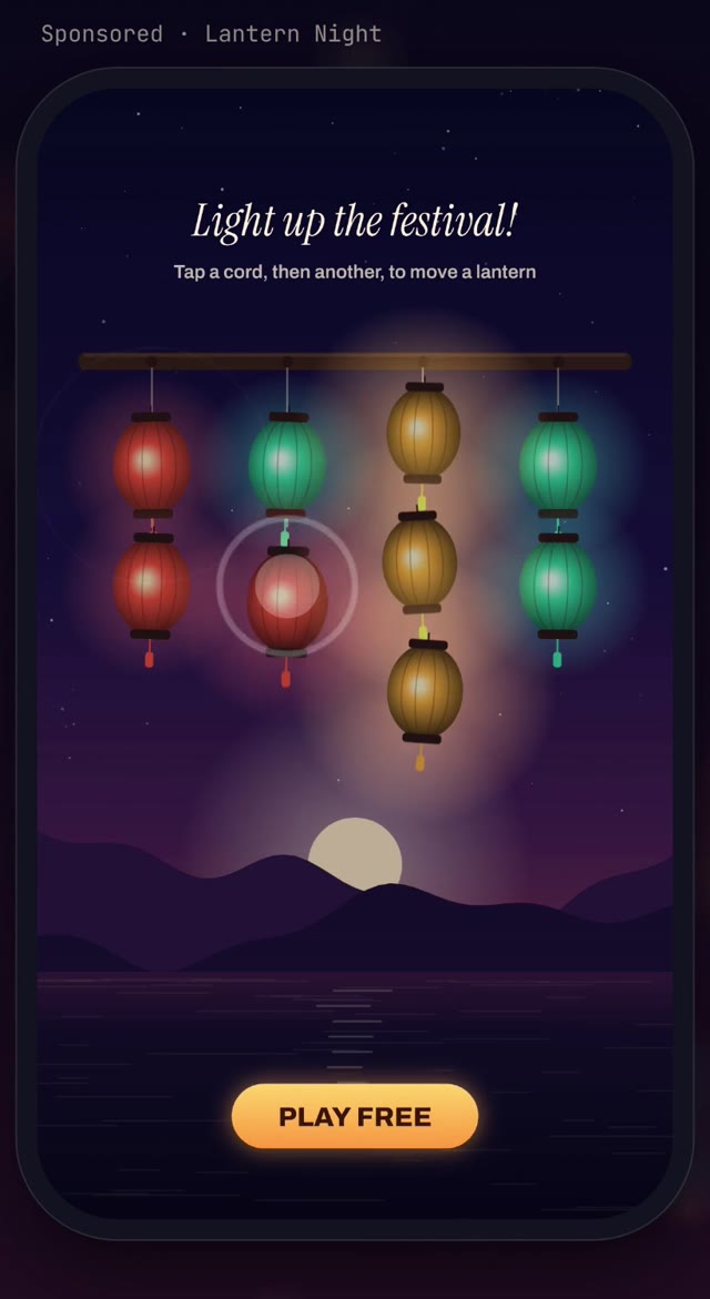 Lantern Night, a playable ad made by Craftomorrow, on a phone