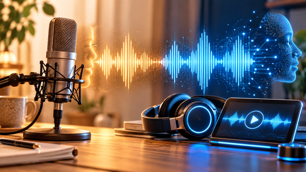AI Voice vs Your Own Voice for YouTube: What Viewers, YouTube and the Math Say — editorial illustration
